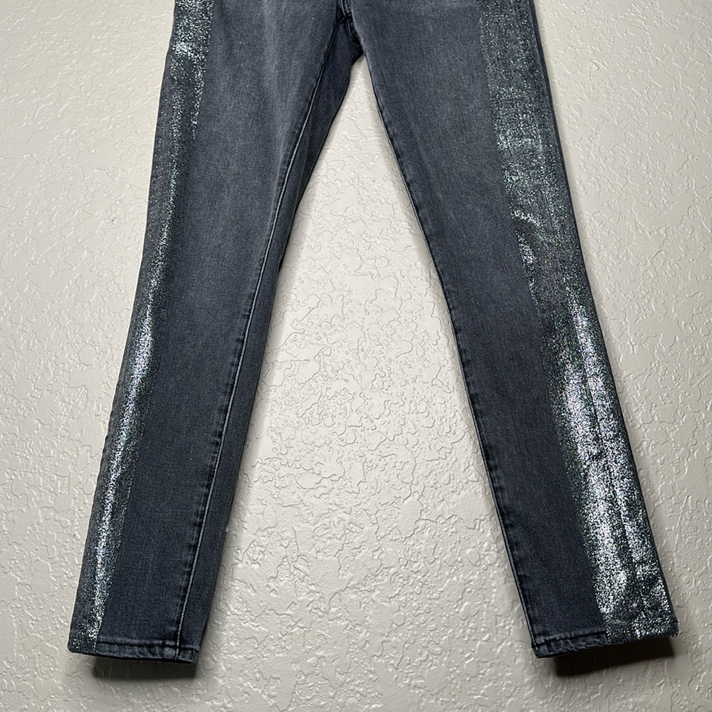 7 For All Mankind High-Waist Ankle Skinny Jeans in Metallic Glitter Tux - Picture 7 of 13